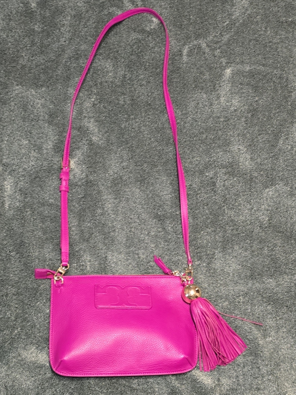 Tory Burch Fuchsia Pebbled Leather Crossbody with Tassel Charm